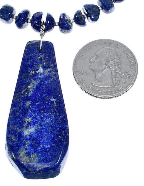 Sterling Silver Lapis Bead Necklace and Pendant KX121156