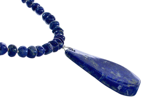 Sterling Silver Lapis Bead Necklace and Pendant KX121156