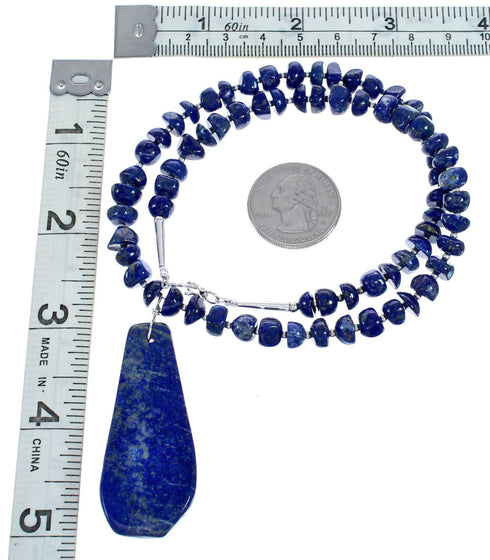 Sterling Silver Lapis Bead Necklace and Pendant KX121156