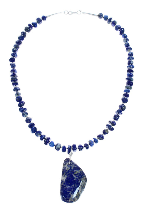 Lapis Sterling Silver Bead Necklace and Pendant KX121157