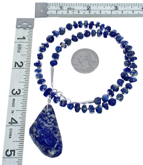 Lapis Sterling Silver Bead Necklace and Pendant KX121157