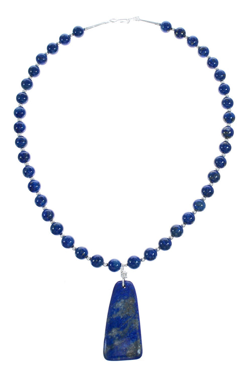 Southwest Lapis Sterling Silver Bead Necklace KX121160