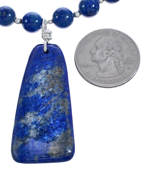 Southwest Lapis Sterling Silver Bead Necklace KX121160