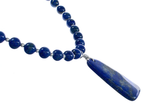 Southwest Lapis Sterling Silver Bead Necklace KX121160