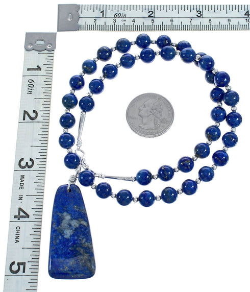 Southwest Lapis Sterling Silver Bead Necklace KX121160