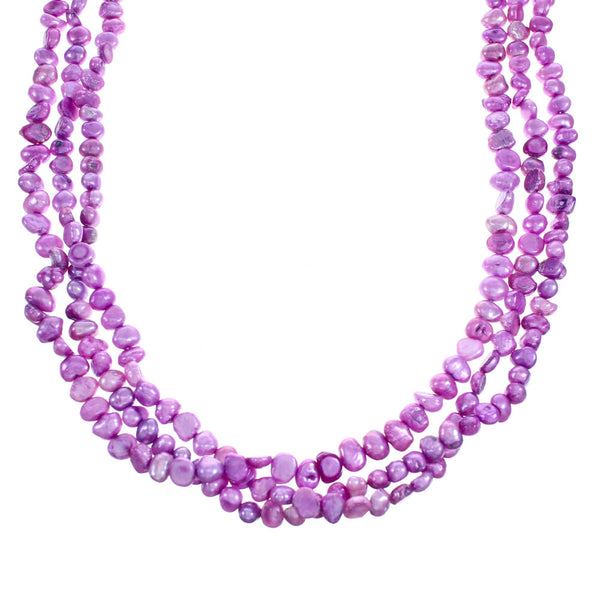 3-Strand Pink Fresh Water Pearl Twisted Bead Necklace KX121175
