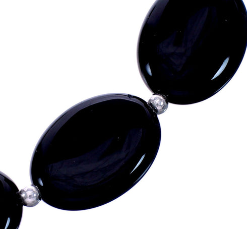 Sterling Silver Onyx Bead Necklace KX121176