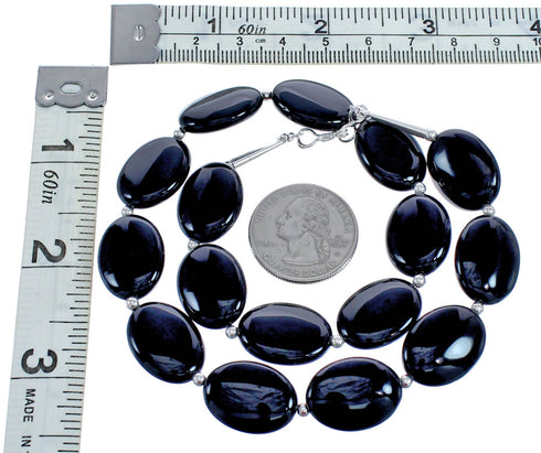Sterling Silver Onyx Bead Necklace KX121176