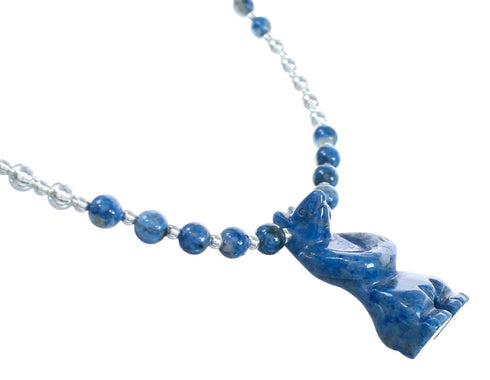 Denim Lapis Sterling Silver Southwest Bear Bead Necklace AX121637