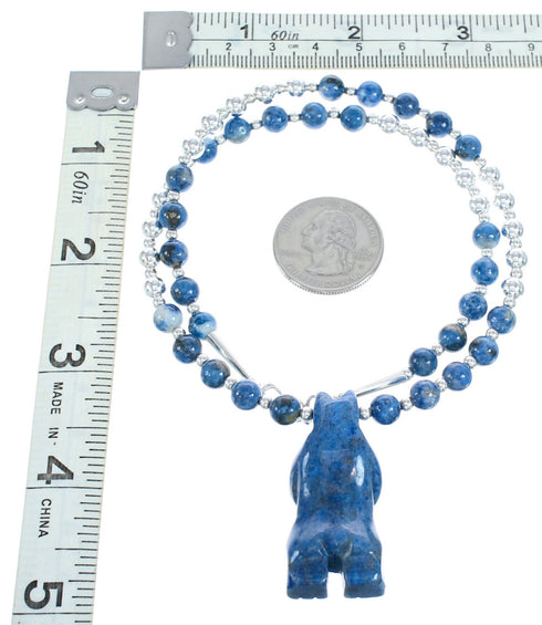 Denim Lapis Sterling Silver Southwest Bear Bead Necklace AX121637