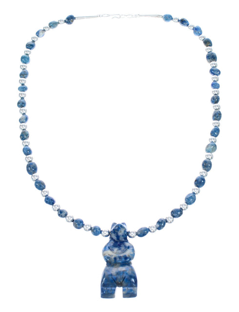 Denim Lapis Sterling Silver Southwest Bear Bead Necklace AX121640