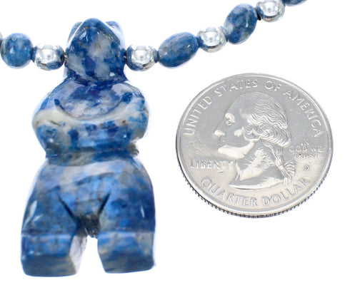 Denim Lapis Sterling Silver Southwest Bear Bead Necklace AX121640