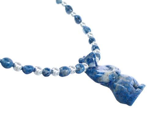 Denim Lapis Sterling Silver Southwest Bear Bead Necklace AX121640