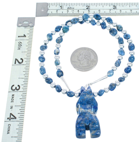 Denim Lapis Sterling Silver Southwest Bear Bead Necklace AX121640