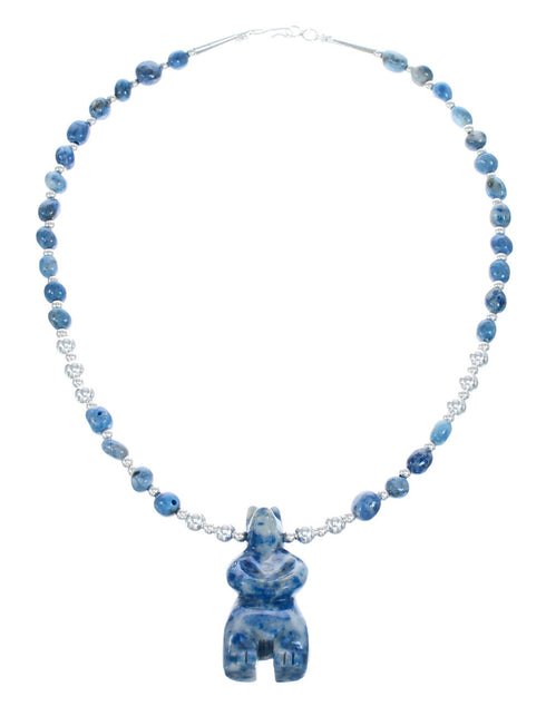 Denim Lapis Sterling Silver Southwest Bear Bead Necklace AX121641