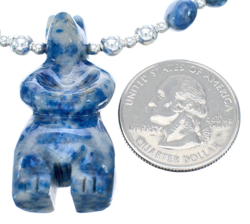 Denim Lapis Sterling Silver Southwest Bear Bead Necklace AX121641