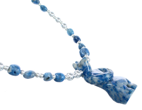 Denim Lapis Sterling Silver Southwest Bear Bead Necklace AX121641