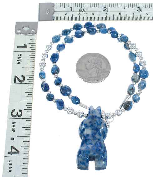 Denim Lapis Sterling Silver Southwest Bear Bead Necklace AX121641