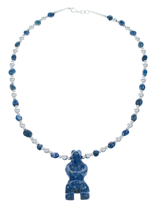 Denim Lapis Sterling Silver Southwest Bear Bead Necklace AX121643