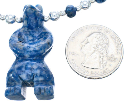 Denim Lapis Sterling Silver Southwest Bear Bead Necklace AX121643