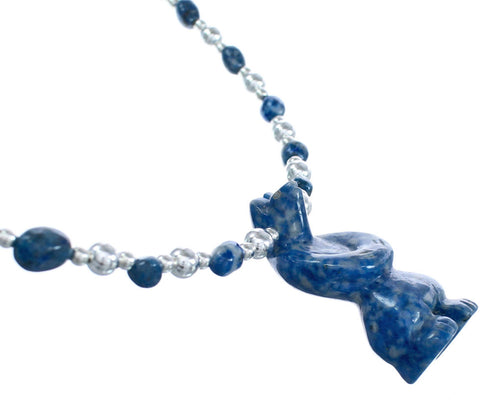 Denim Lapis Sterling Silver Southwest Bear Bead Necklace AX121643