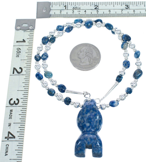 Denim Lapis Sterling Silver Southwest Bear Bead Necklace AX121643