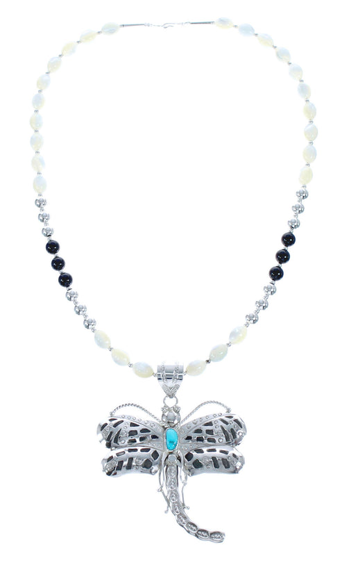 Navajo Mother of Pearl Sterling Silver Dragonfly Necklace AX121661