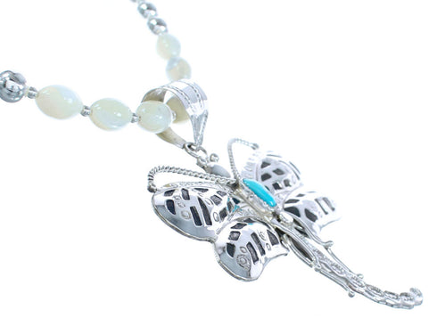 Navajo Mother of Pearl Sterling Silver Dragonfly Necklace AX121661