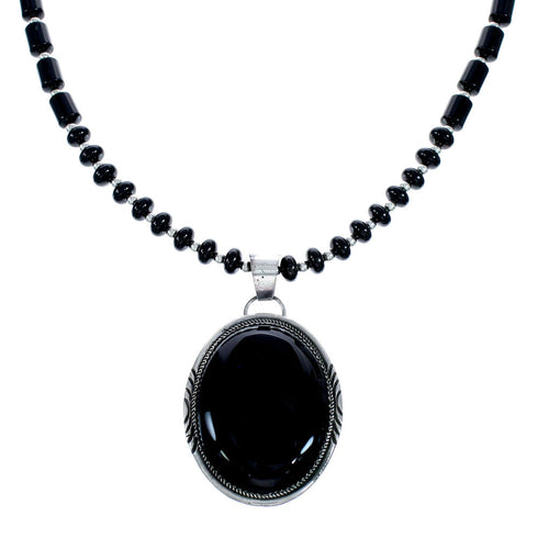 Onyx Sterling Silver Native American Bead Necklace AX121606