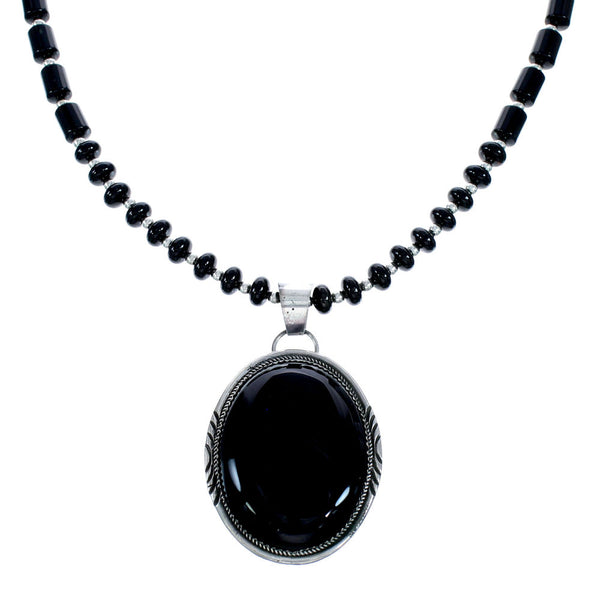Onyx Sterling Silver Native American Bead Necklace AX121606