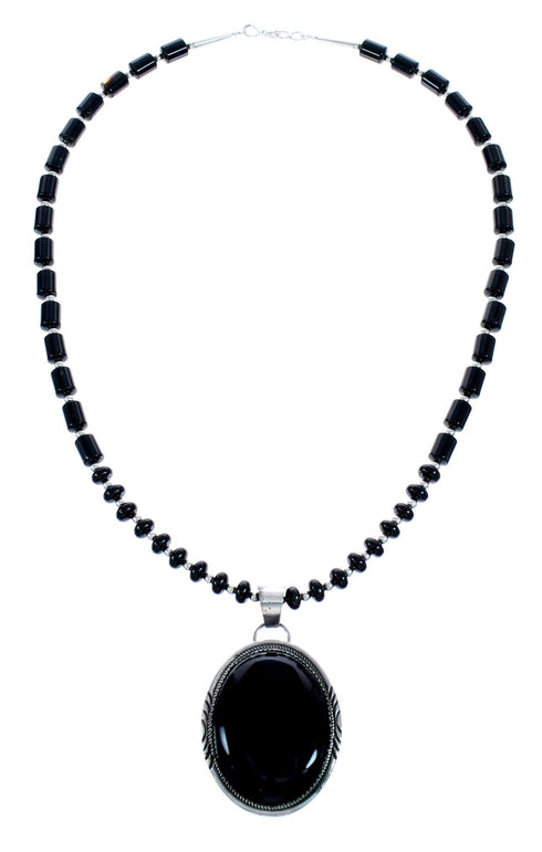 Onyx Sterling Silver Native American Bead Necklace AX121606