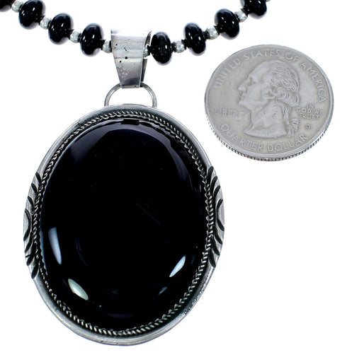 Onyx Sterling Silver Native American Bead Necklace AX121606