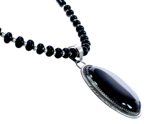 Onyx Sterling Silver Native American Bead Necklace AX121606