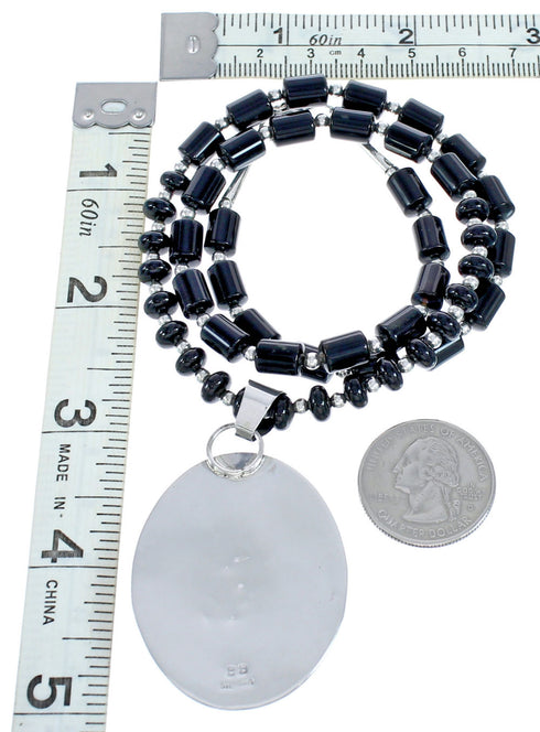 Onyx Sterling Silver Native American Bead Necklace AX121606