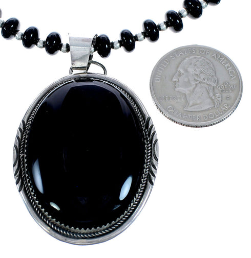 Onyx Sterling Silver Native American Bead Necklace AX121608