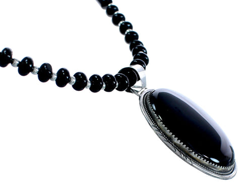 Onyx Sterling Silver Native American Bead Necklace AX121608