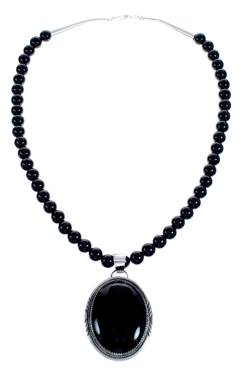 Onyx Sterling Silver Native American Bead Necklace AX121610