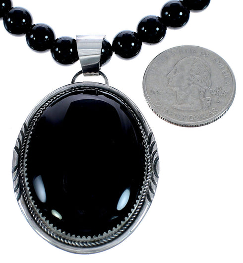 Onyx Sterling Silver Native American Bead Necklace AX121610