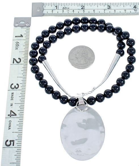 Onyx Sterling Silver Native American Bead Necklace AX121610