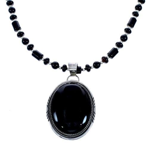 Onyx Sterling Silver Native American Bead Necklace AX121614