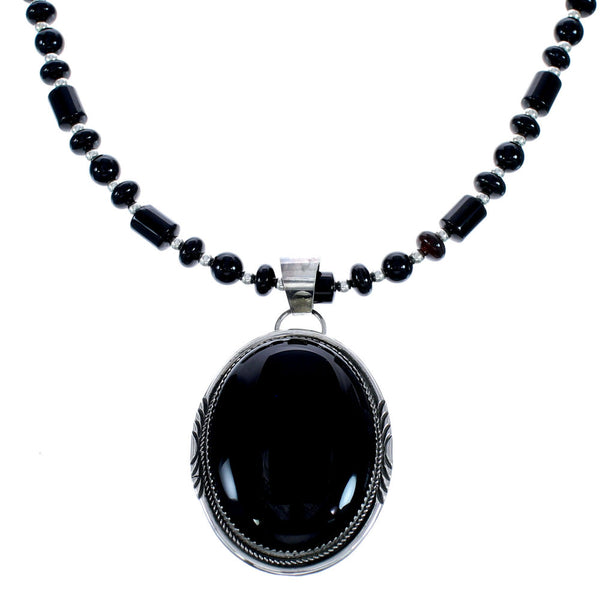Onyx Sterling Silver Native American Bead Necklace AX121614