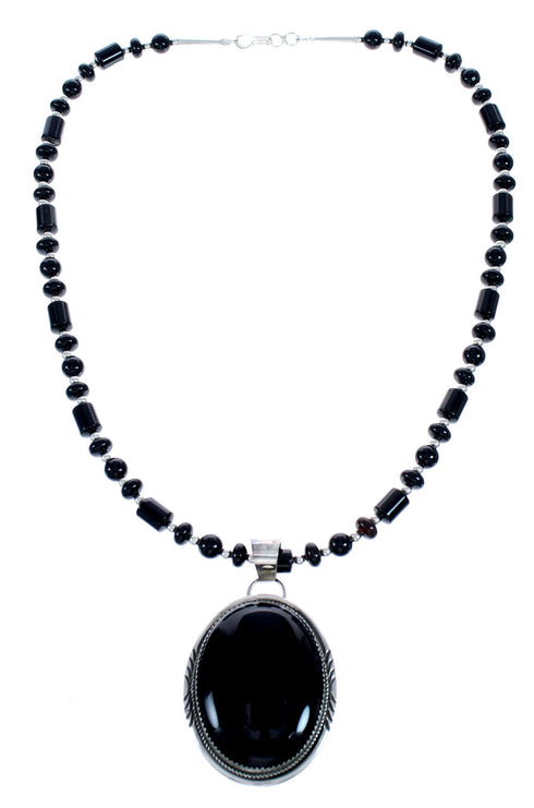 Onyx Sterling Silver Native American Bead Necklace AX121614