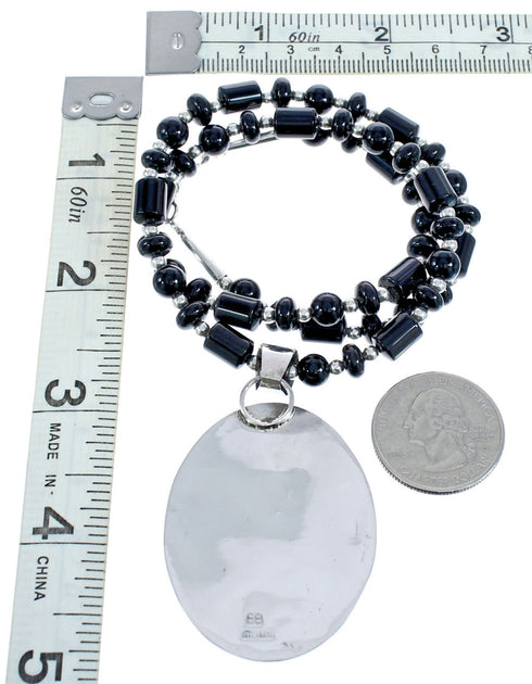 Onyx Sterling Silver Native American Bead Necklace AX121614