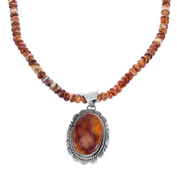 Oyster Shell Navajo Silver Bead Necklace Pendant Set AX121630