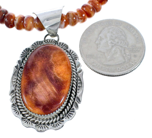 Oyster Shell Navajo Silver Bead Necklace Pendant Set AX121630