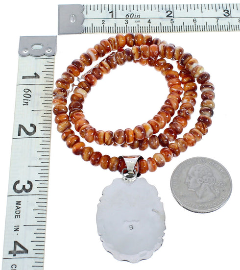 Oyster Shell Navajo Silver Bead Necklace Pendant Set AX121630