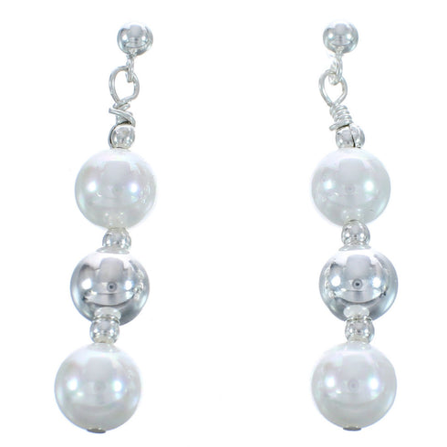 Sterling Silver Mother Of Pearl Bead Post Dangle Earrings AX121652