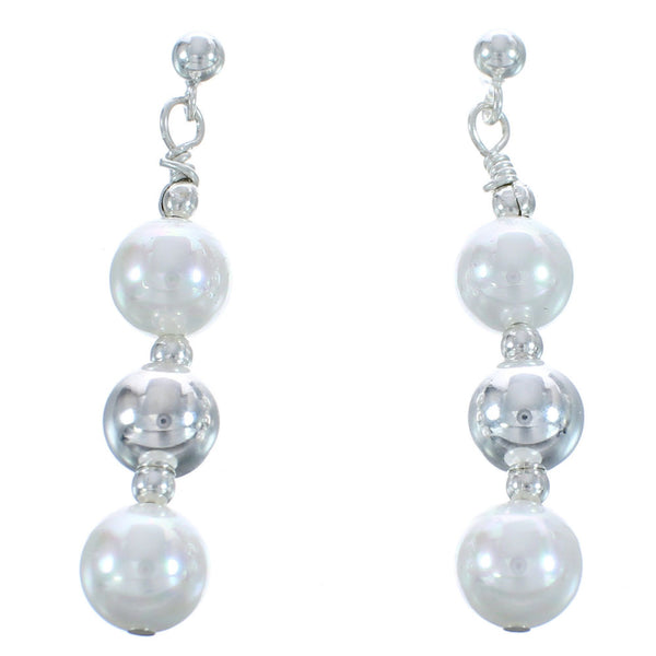 Sterling Silver Mother Of Pearl Bead Post Dangle Earrings AX121652