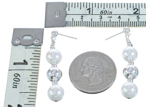 Sterling Silver Mother Of Pearl Bead Post Dangle Earrings AX121652