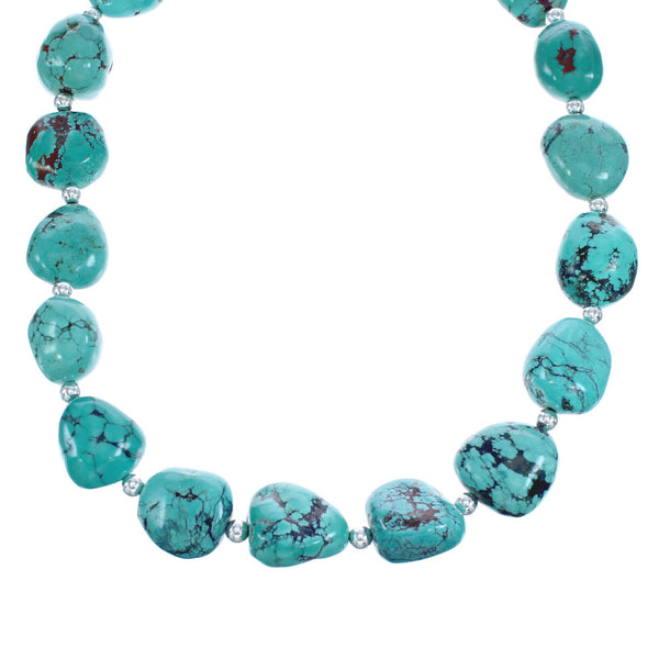 Southwest Authentic Sterling Silver Turquoise Beaded Necklace JX121507